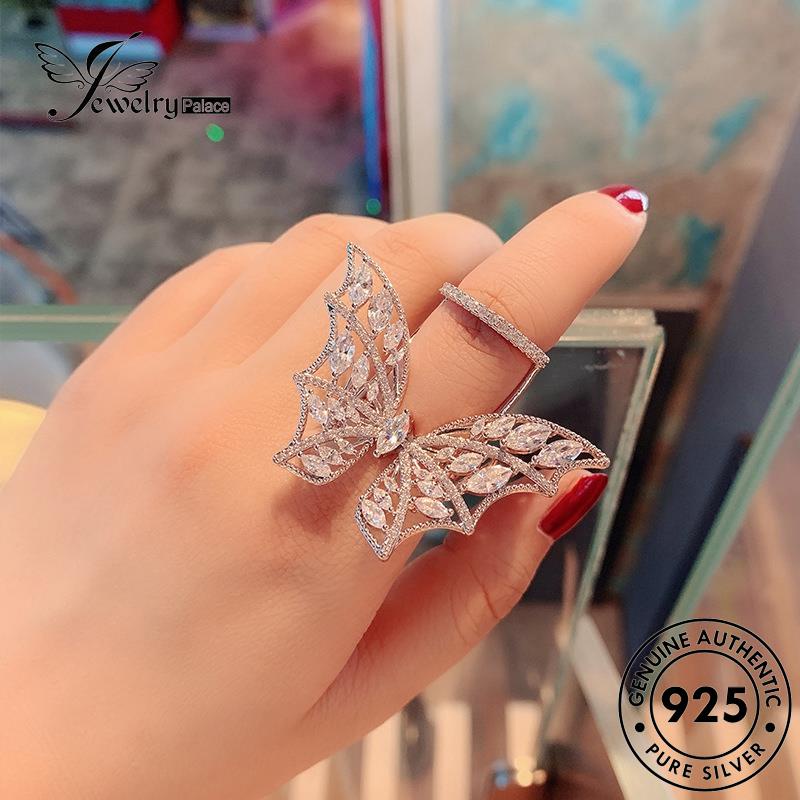 JEWELRYPALACE Perhiasan Creative Wanita Silver Original Sterling Asli Aksesori Kawin Diamond Cincin Nikah korea Murni 925 Moissanite Butterfly Silver Perak R1978