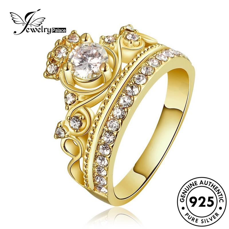 JEWELRYPALACE Moissanite Original Perhiasan Diamond Kawin Asli Gold Vintage Perak Sterling Silver Wanita Cincin 925 Murni Aksesori Crown korea Nikah Silver R2113