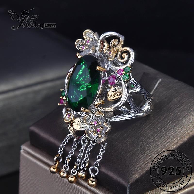 JEWELRYPALACE Silver Perak Emerald Sterling 925 Kawin Asli Nikah Perhiasan Two-Color Murni Original Aksesori Cincin korea Silver Retro Wanita R2130