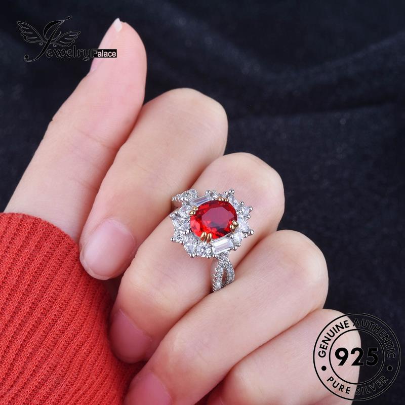 JEWELRYPALACE Vintage korea Aksesori Perhiasan Nikah Murni Ruby Silver Kawin Silver Wanita Original Sterling Cincin Asli Perak Oval 925 R2139