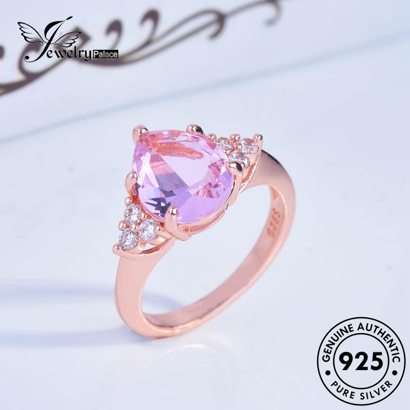 JEWELRYPALACE Murni Sterling Pink Perak Asli Original Silver Perhiasan Pear Silver Crystal Aksesori Diamond Vintage 925 Shape Kawin Wanita Cincin korea Nikah R2155