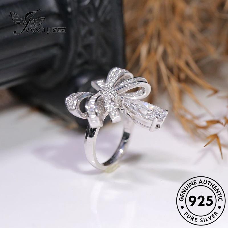 JEWELRYPALACE Silver Aksesori 925 Kawin Silver Nikah Murni Sterling Bow Diamond Perhiasan Creative Cincin Original Wanita Moissanite korea Perak Asli R2160
