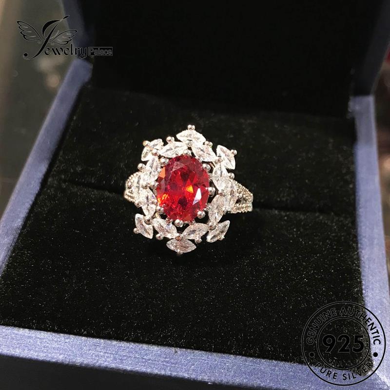 JEWELRYPALACE Flower Perak Murni korea Original Wanita Aksesori Asli Perhiasan Ruby Silver 925 Cincin Silver Kawin Nikah Vintage Sterling R2163