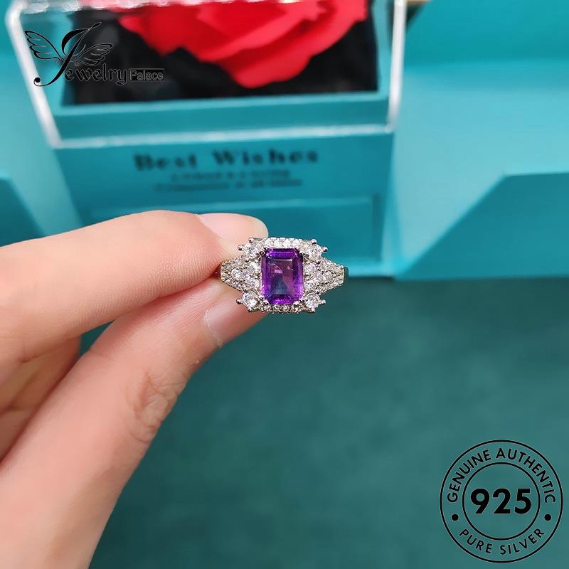 JEWELRYPALACE Murni Diamond Square Nikah Simple Silver Perhiasan Aksesori Perak korea Original Wanita 925 Silver Sterling Asli Kawin Amethyst Cincin R2189