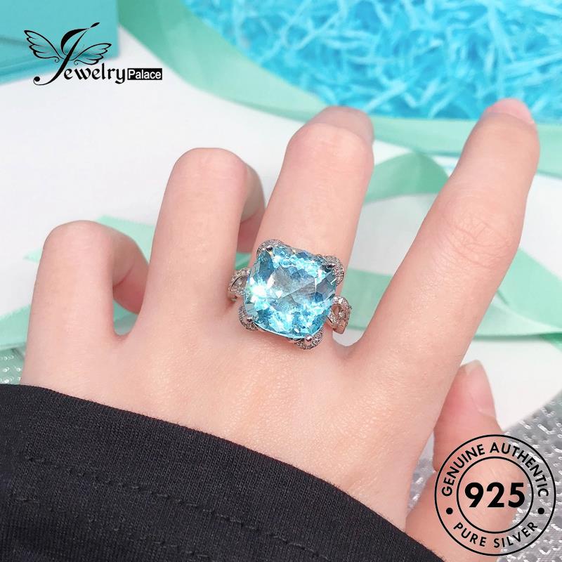 JEWELRYPALACE Personality Round Perak Aquamarine korea Wanita 925 Cincin Nikah Murni Sterling Original Silver Kawin Perhiasan Silver Asli Aksesori R2145