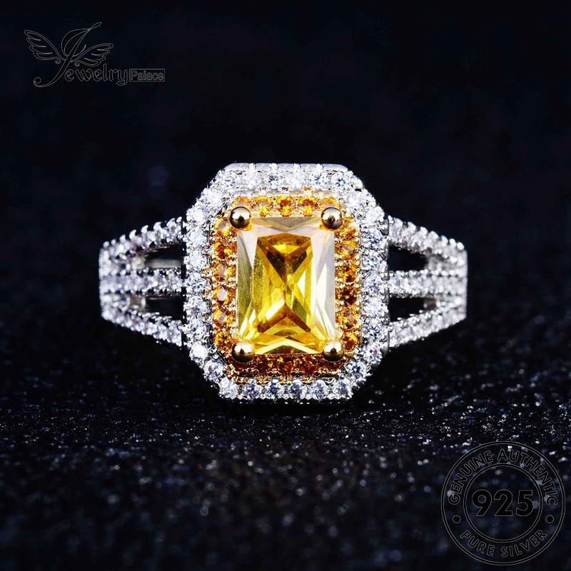 JEWELRYPALACE Kawin Murni Silver korea Silver Asli 925 Simple Citrine Perak Original Wanita Sterling Square Cincin Aksesori Perhiasan Nikah R2218