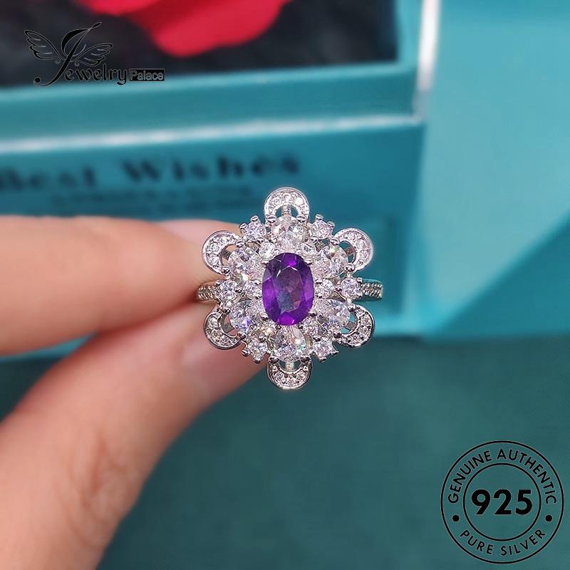 JEWELRYPALACE Flowers Amethyst 925 Murni Temperament Silver Kawin Wanita Nikah Sterling Perak Cincin Perhiasan Original Asli Aksesori korea Silver R2234