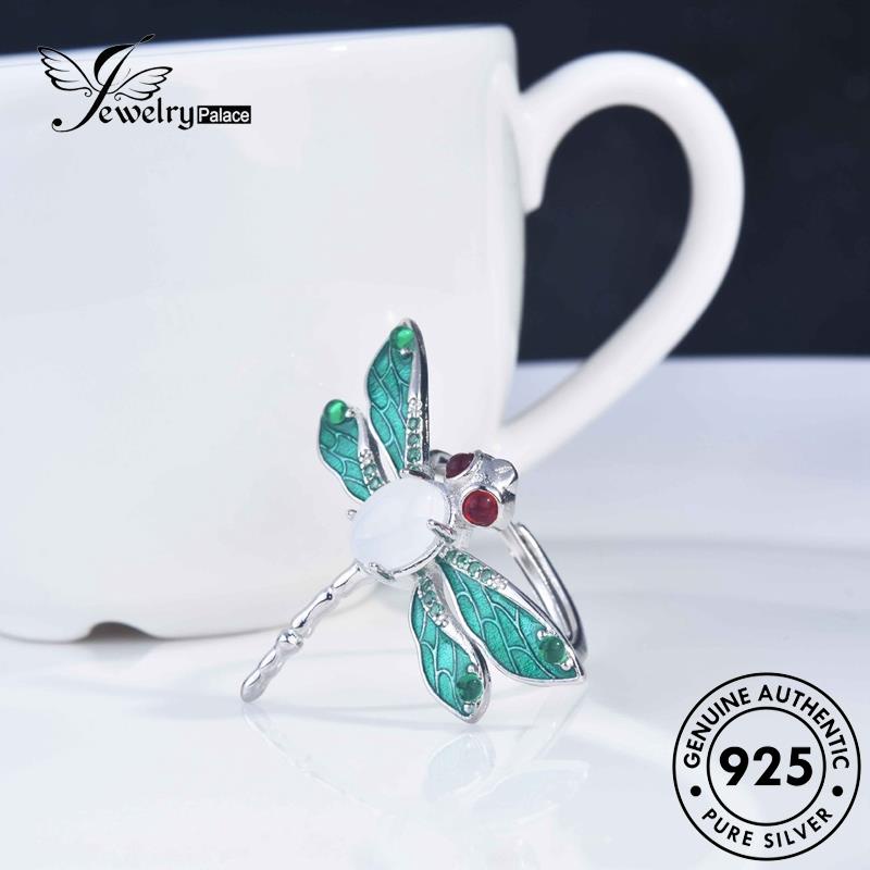 JEWELRYPALACE Wanita Asli Silver 925 Murni Aksesori korea Perak Kawin Original Silver Dragonfly Cincin Jade Perhiasan Nikah Creative Sterling R2235