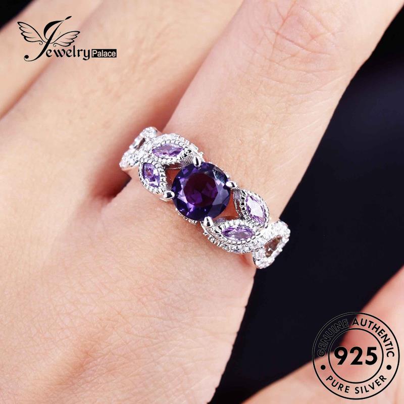 JEWELRYPALACE Murni Cincin 925 Wanita korea Silver Aksesori Kawin Temperament Perak Asli Nikah Amethyst Sterling Perhiasan Original Silver R2241