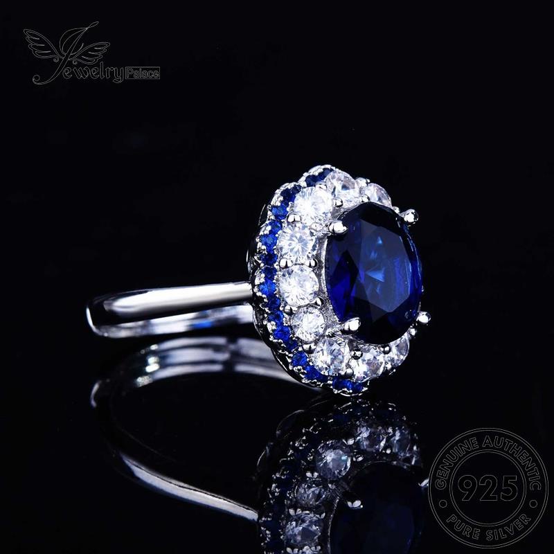 JEWELRYPALACE Silver Original Sterling Aksesori Perhiasan Kawin Silver Murni Perak Wanita Asli Cincin Sapphire Oval 925 korea Nikah Vintage R2193