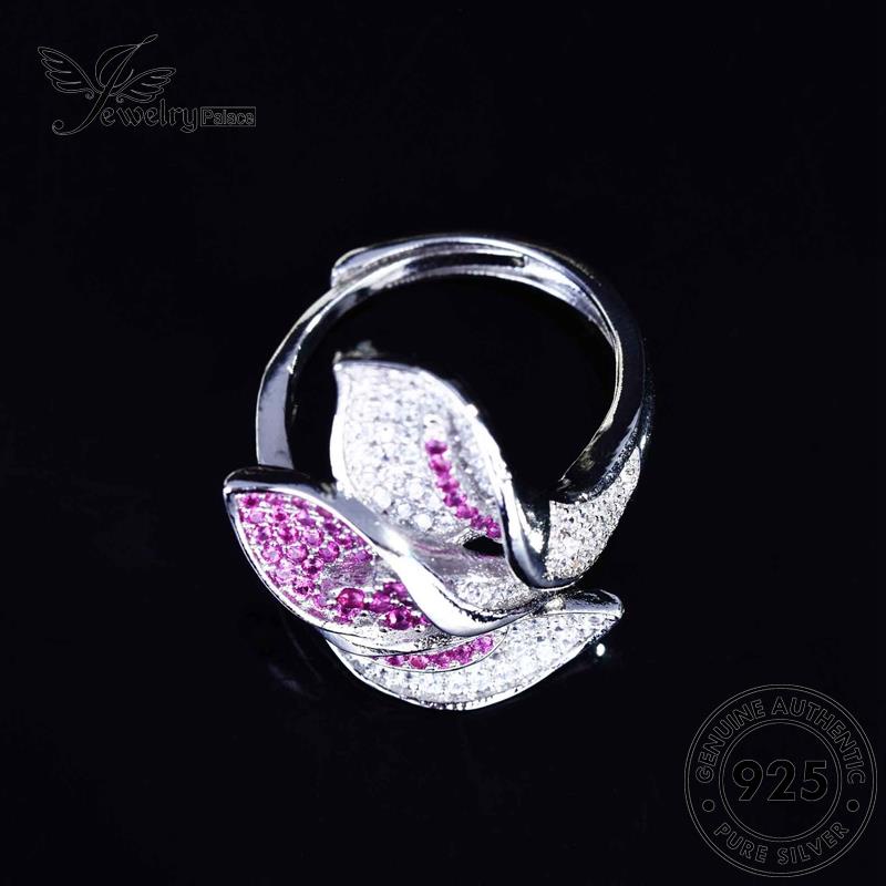 JEWELRYPALACE Crystal Sterling Original Perak Silver Murni korea Silver Kawin 925 Pink Aksesori Wanita Cincin Perhiasan Temperament Nikah Leaves Diamond Asli R2263