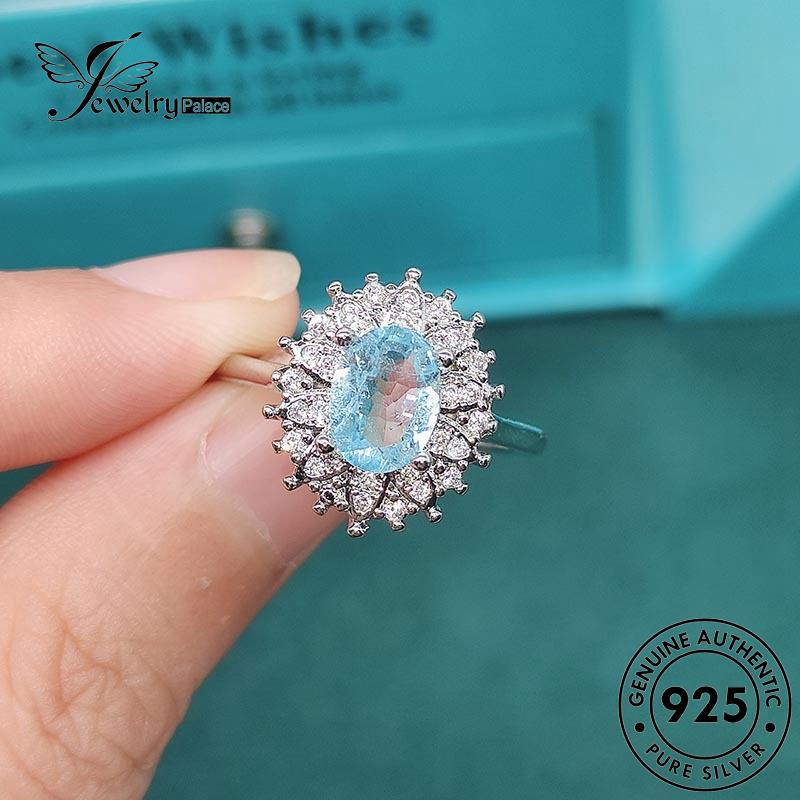 JEWELRYPALACE Perhiasan Original Silver Aksesori Aquamarine Wanita Luxurious Cincin Kawin Silver Asli Sterling korea 925 Nikah Perak Murni R2264