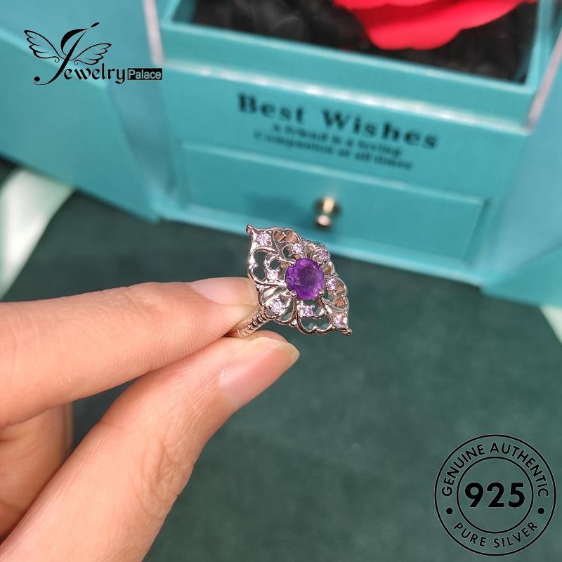 JEWELRYPALACE Silver Kawin Perhiasan Luxury Original Nikah Amethyst Cincin Flowers Wanita Silver 925 Aksesori Perak Sterling Asli korea Murni R2267