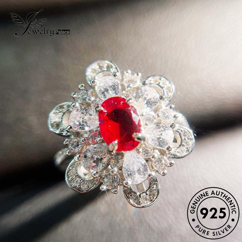 JEWELRYPALACE Murni Asli Kawin Sterling Flowers Perhiasan Ruby Nikah Wanita 925 Cincin Original korea Silver Aksesori Luxury Perak Silver R2289