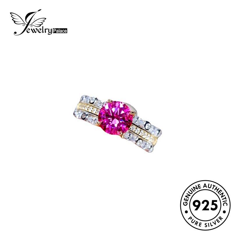 JEWELRYPALACE Original Aksesori Perak Sterling Perhiasan Diamond Kawin Pink Temperament Color 925 Wanita Murni korea Silver Crystal Cincin Silver Asli Nikah Gold R2302