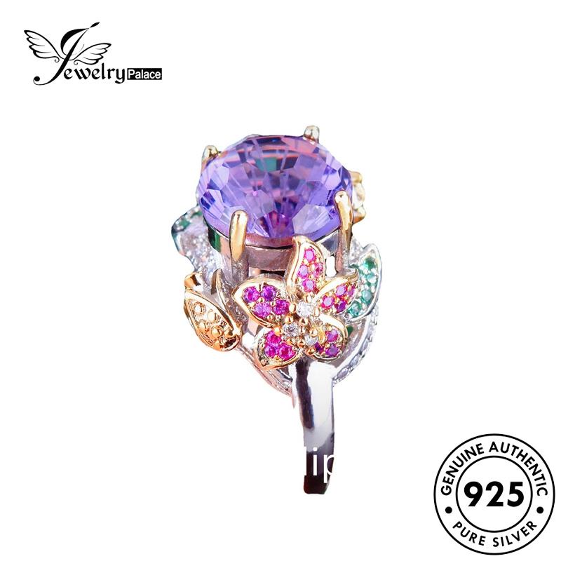 JEWELRYPALACE Nikah 925 Perak Cincin Wanita Asli Silver Sterling korea Aksesori Original Kawin Perhiasan Murni Flowers Silver Amethyst Temperament R2349