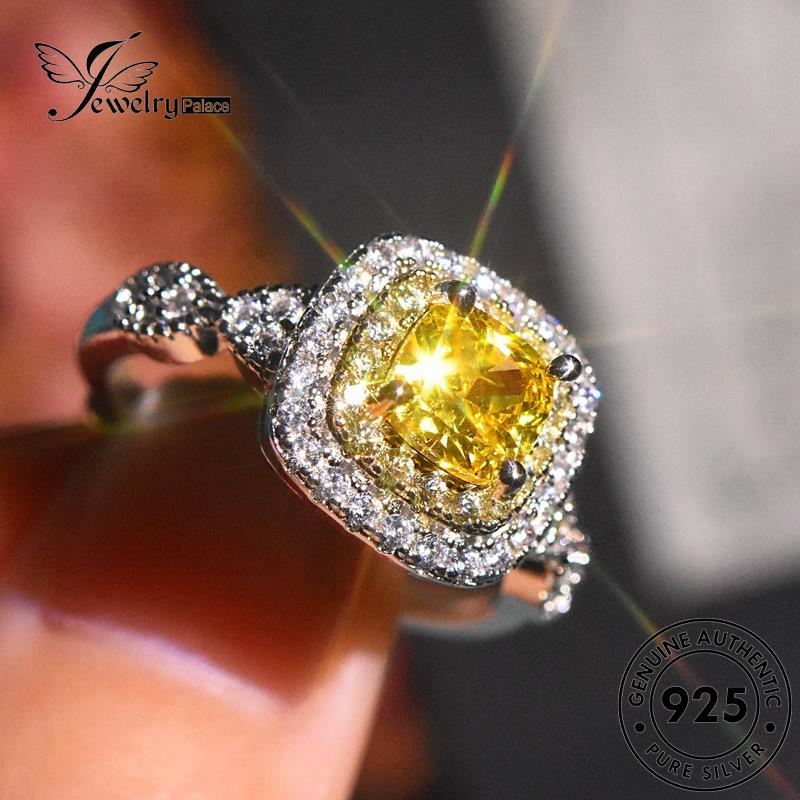 JEWELRYPALACE korea Sterling Asli Perhiasan Silver Square Nikah Wanita Aksesori 925 Citrine Original Perak Silver Murni Kawin Temperament Cincin R2483