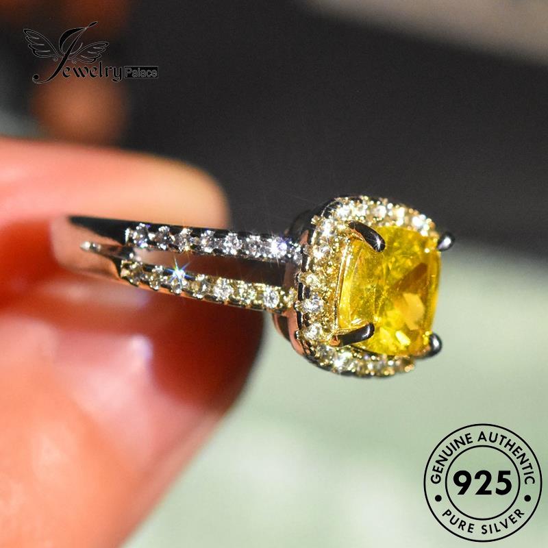 JEWELRYPALACE Nikah Asli Temperament Original Kawin 925 Cincin Perhiasan Citrine Wanita Perak Silver Sterling Aksesori korea Murni Silver Square R2487