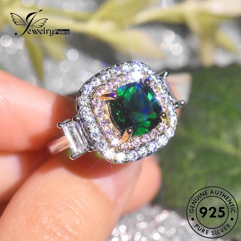 JEWELRYPALACE Luxury 925 Aksesori Silver Murni Cincin korea Wanita Nikah Emerald Kawin Square Original Perhiasan Perak Silver Sterling Asli R2495