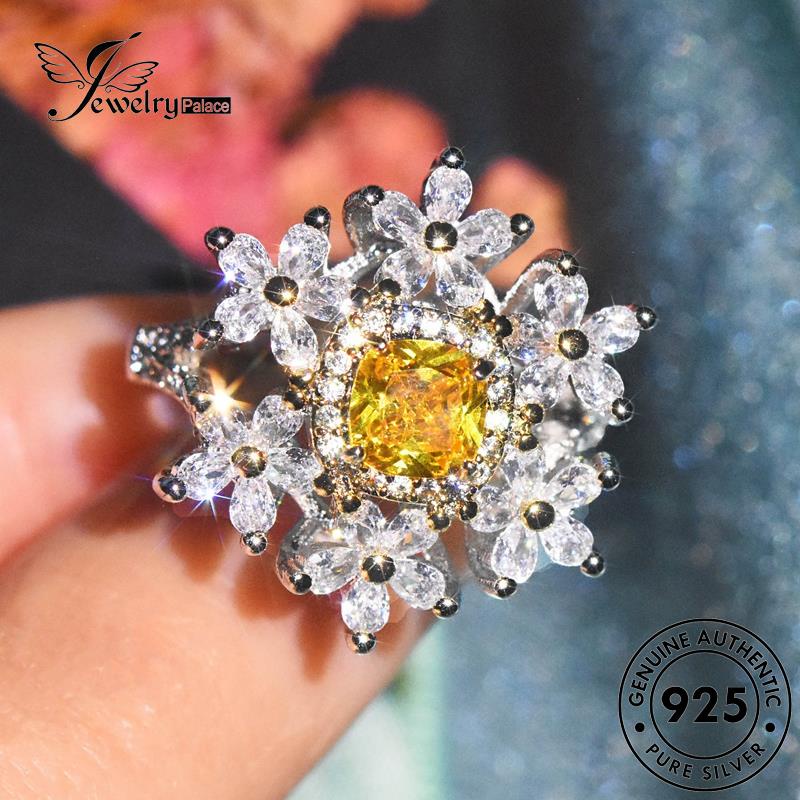 JEWELRYPALACE Luxury Aksesori Murni Kawin Sterling Wanita Perhiasan Snowflake Nikah Citrine Perak Silver Asli Original Cincin korea Silver 925 R2498