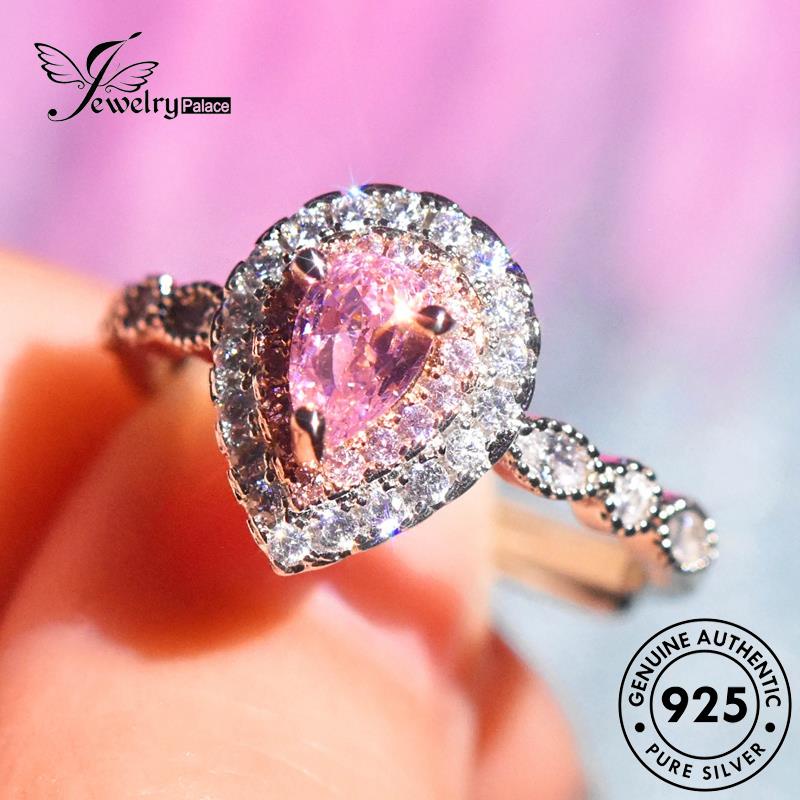 JEWELRYPALACE Temperament Perak Aksesori Shape Asli Wanita Original Kawin Crystal Pear Pink korea Perhiasan 925 Diamond Sterling Silver Nikah Silver Cincin Murni R2500