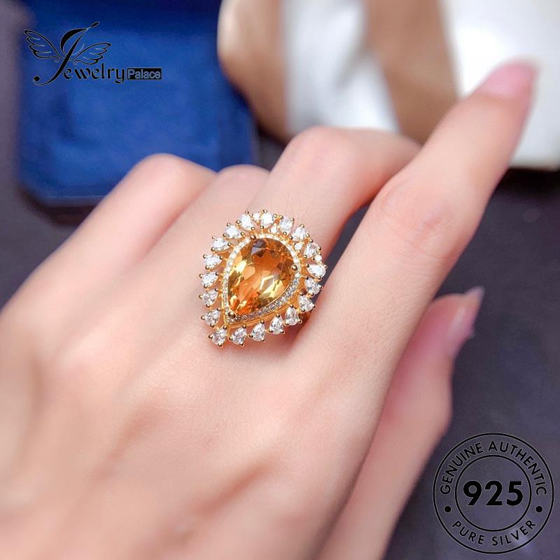 JEWELRYPALACE Shape Kawin Sterling Perak Asli korea Original Aksesori Nikah Murni Luxury Silver Silver Gold Cincin Perhiasan Citrine 925 Pear Wanita R2452