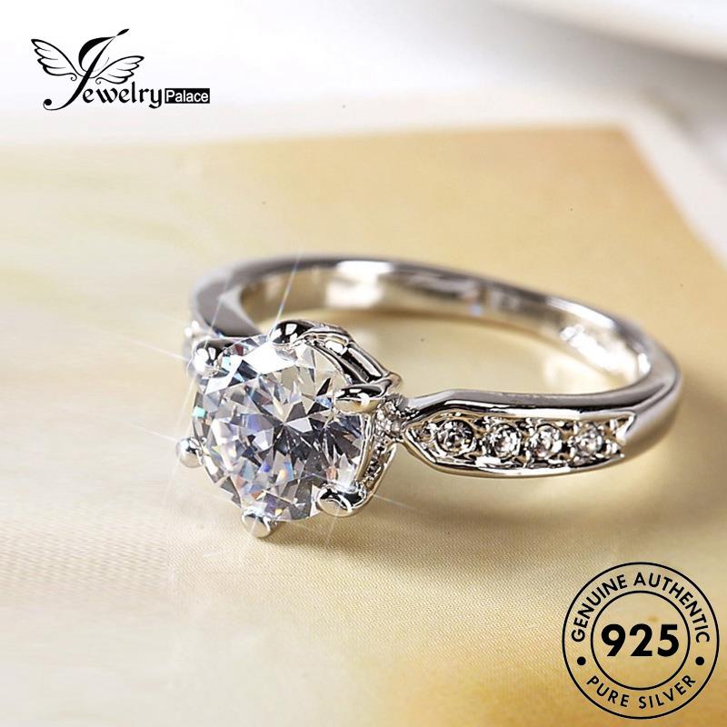 JEWELRYPALACE Kawin Perhiasan Asli Gold Cincin Silver Silver Sterling Nikah 925 Perak Diamond Original Wanita Six Moissanite Aksesori Claw korea Murni Classic R2457