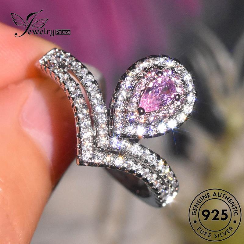JEWELRYPALACE Fashion Aksesori Pink Nikah Kawin Wanita Cincin Drop Crystal Murni Asli Perak Silver Shape korea Sterling Perhiasan 925 Silver Diamond Original R2526