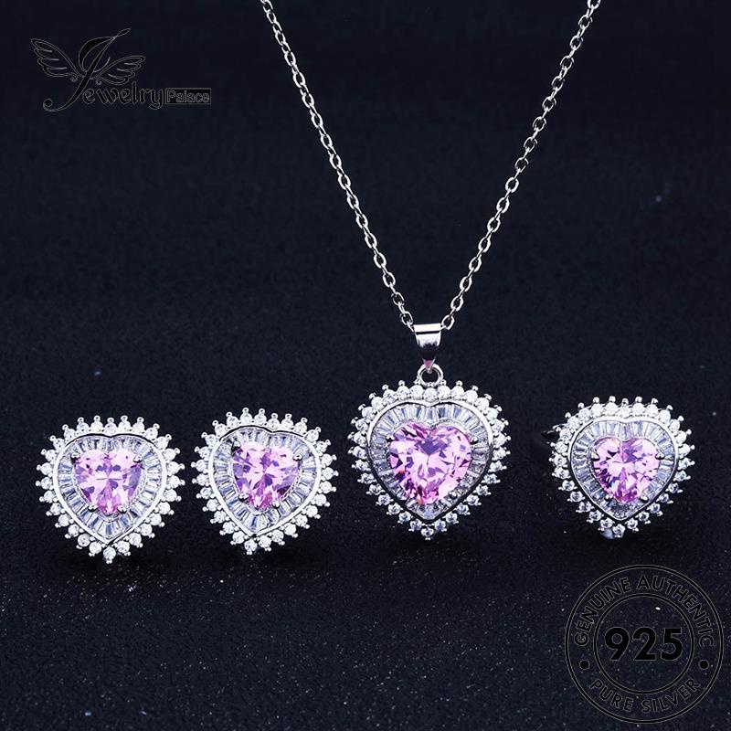 Jewelrypalace Sapphire Asli Love Kreatif Kalung Perak925Set Wanita S98