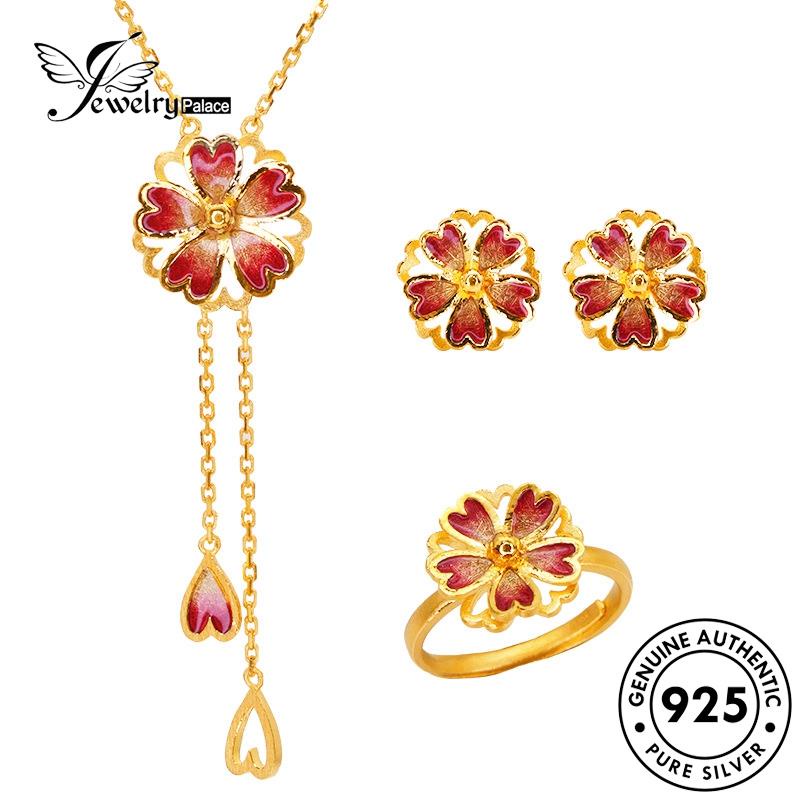 Jewelrypalace Creative Kalung Set Perak Wanita925 Sakura Ruby Asli S61