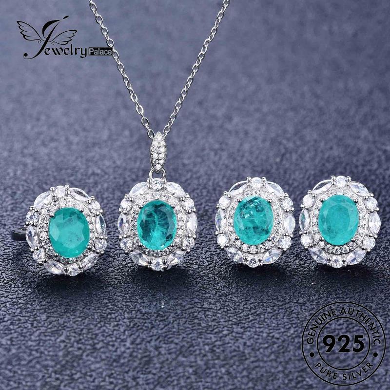 Jewelrypalace Aquamarine Fashionable Set Telur Asli Kalung Perak925Wanita Bentuk S140