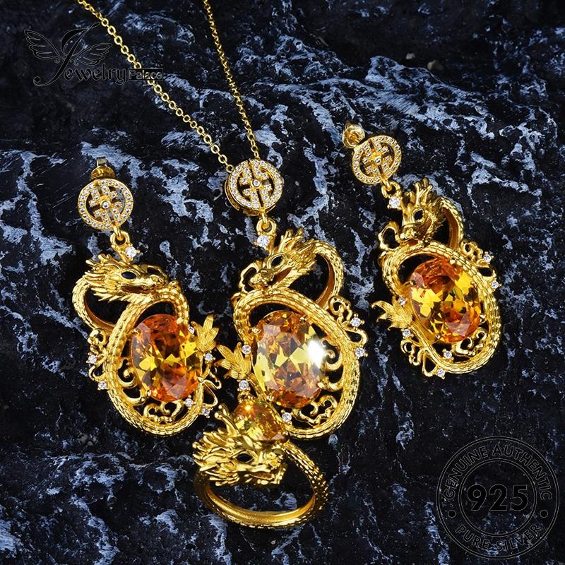 Jewelrypalace Naga Citrine Set Asli925 Temperamen Perak Wanita Kalung S223