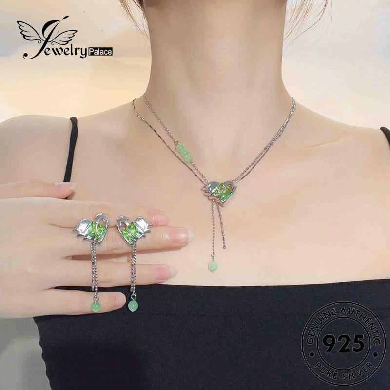 Perhiasantempat Set Emerald Hati Asli Kalung Perak Wanita Manis925 S227