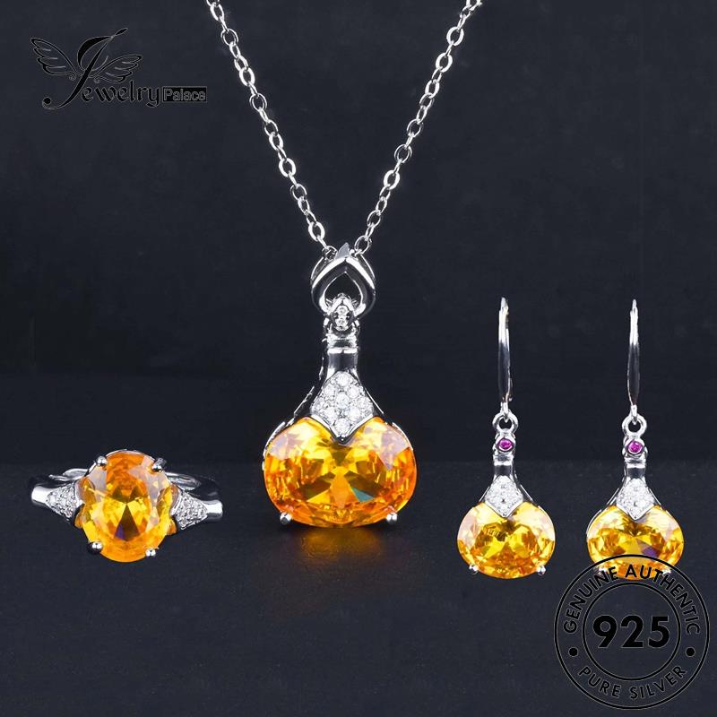 Jewelrypalace Citrine Wanita Set Fashion925Asli Kalung Perak S230