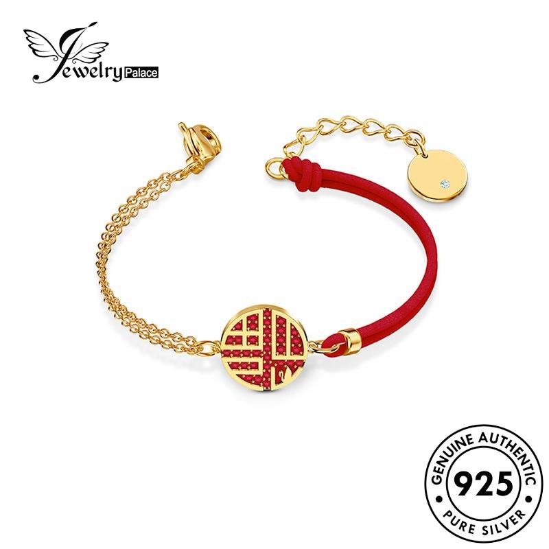 Jewelrypalace Original Set Tali925 Retro Wanita Kalung Merah Perak S233