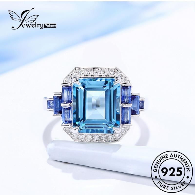 Jewelrypalace Berlian Set Kotak Mewah Asli925 Perak Aquamarine Wanita Kalung S245