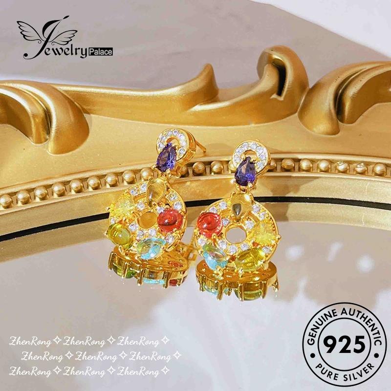 Jewelrypalace Perak925 Retro Rainbow Sapphire Wanita Asli Kalung Set S221