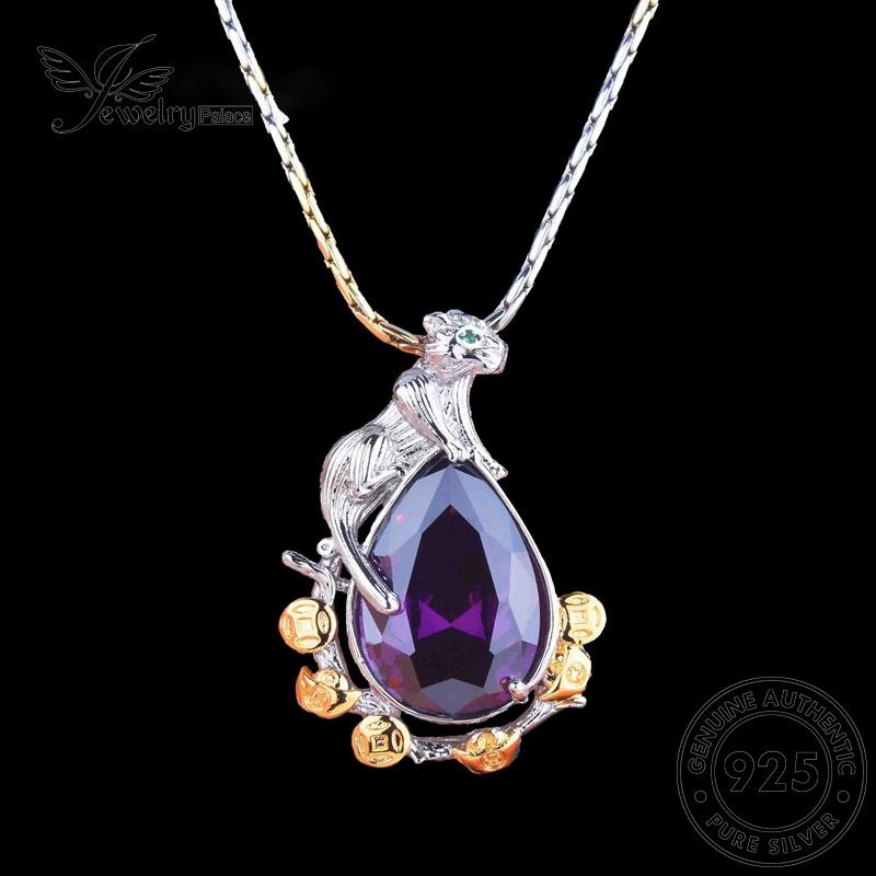 Tempat Perhiasan Wanita Set Kalung Emas Kreatif925 Perak Leopard Asli Amethyst S253