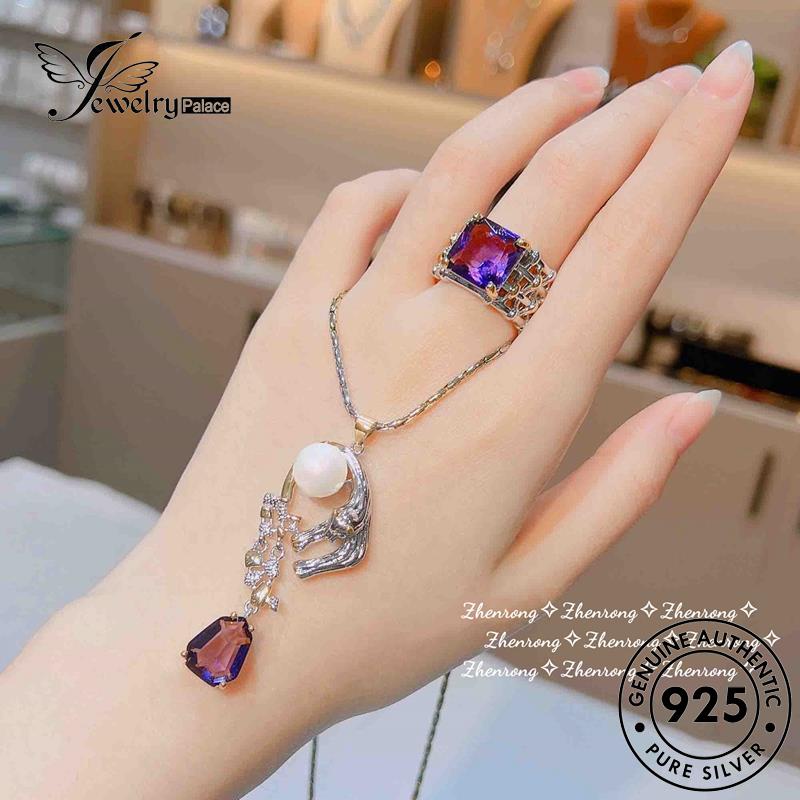 Jewelrypalace Cheetah Fashion Asli Wanita Amethyst 925set Kalung Perak S262