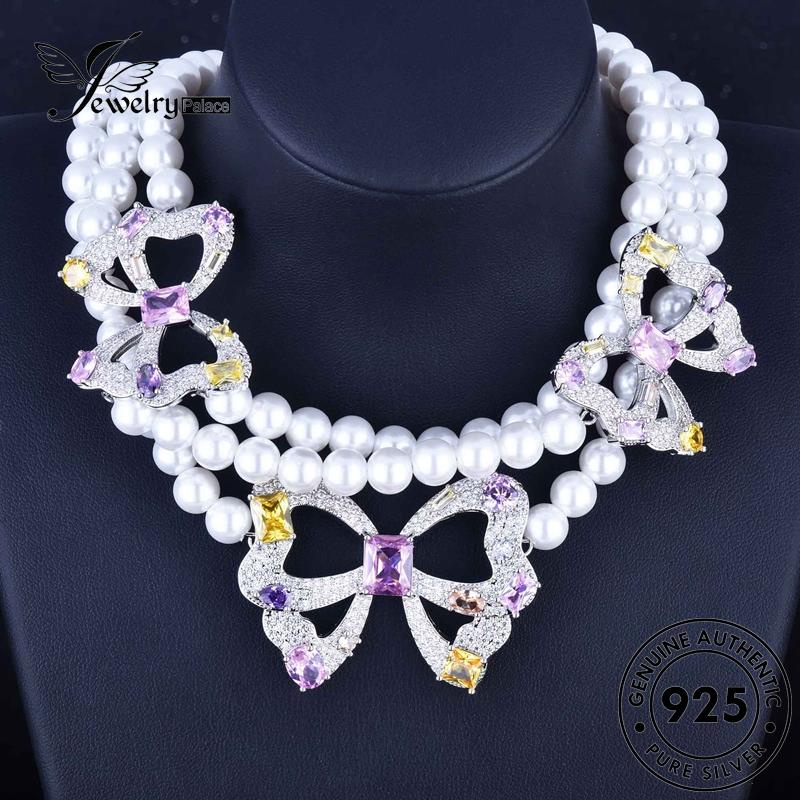 Jewelrypalace Kalung Wanita Lucu Kristal Berlian925 Set Perak Butterfly Pink Asli S356