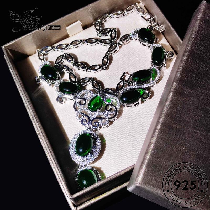 Set Perhiasanpalace Kalung Mewah Asli Emerald Wanita Perak925 S376