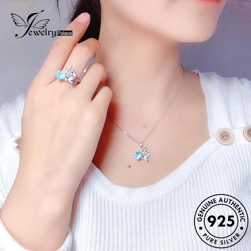 Jewelrypalace Wanita Kupu-Kupu Kreatif Set Kalung Asli925 Aquamarine Perak S414