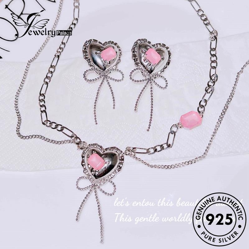 Jewelrypalace Original Set Jelly Wanita Kalung Pink Manis Kristal Silver Berlian925 S451