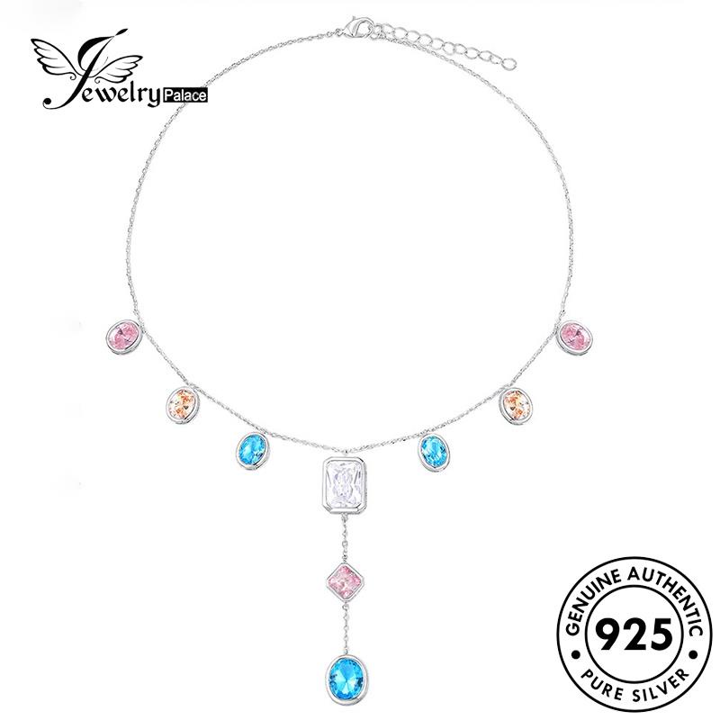 Perhiasantempat Wanita Kalung Set Asli Manis925 Perak Aquamarine S461