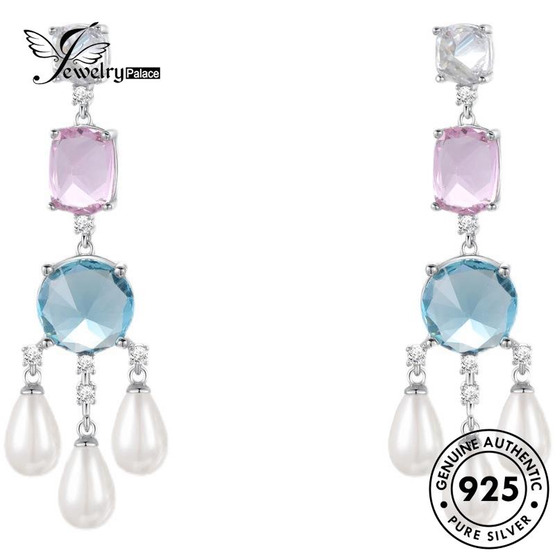 Perhiasantempat Wanita Kalung Set Asli Manis925 Perak Aquamarine S461