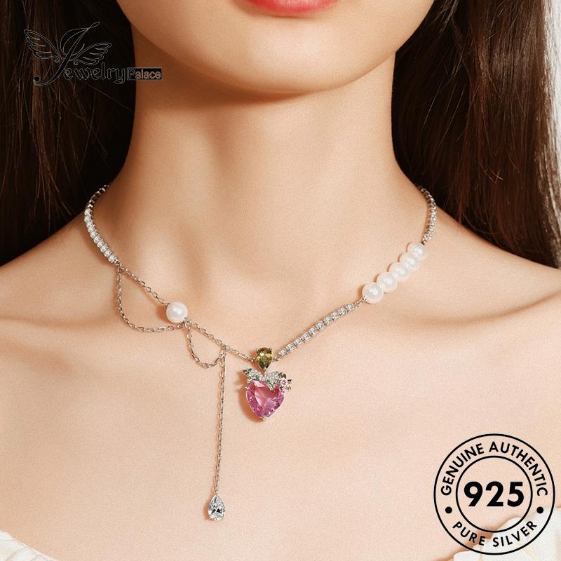 Jewelrypalace Perak Jumbai Pink Kalung Kristal Wanita Strawberry 925set Berlian Asli S483