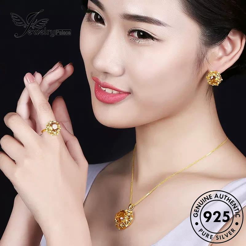 Jewelrypalace Kalung Citrine Wanita Sarang Burung Perak Set Asli925 S614