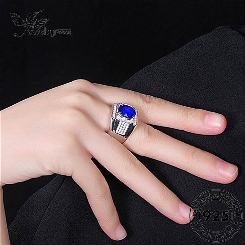 Jewelrypalace Zamrud Pria 925 Perhiasan Perak Cincin Asli Safir Simple M086