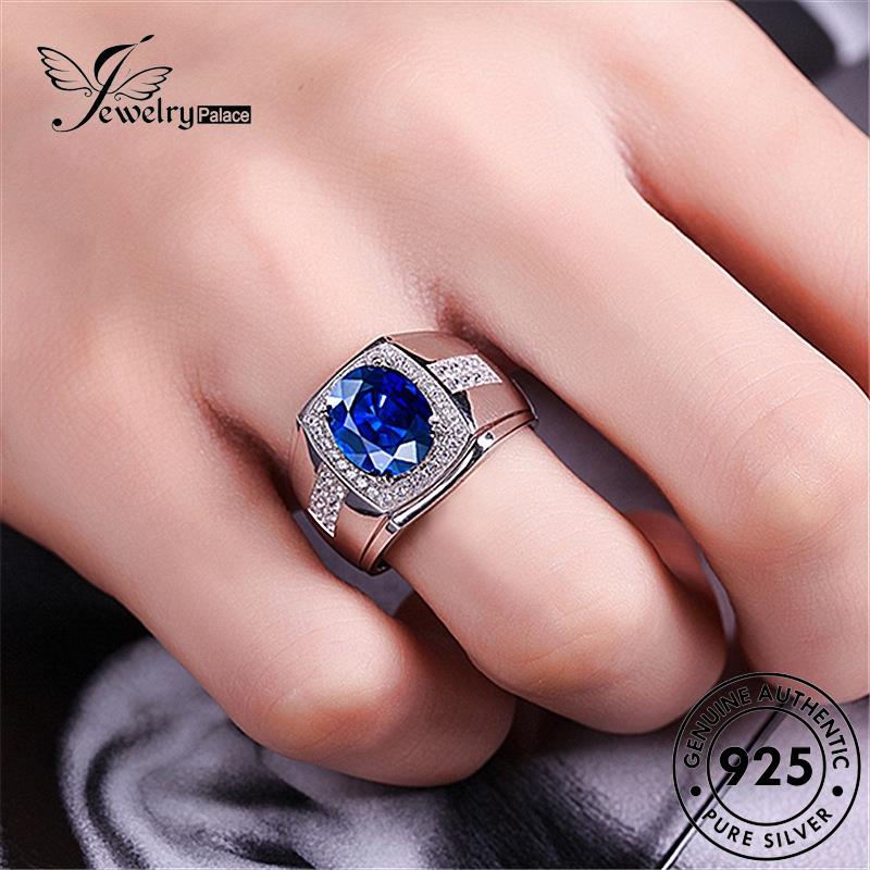 Jewelrypalace Perak Asli Oval Wanita Vintage925Cincin Safir R89