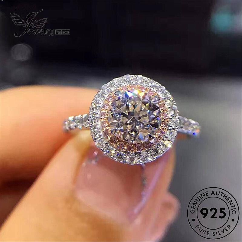 Jewelrypalace Cincin Bulat Wanita Moissanite Asli Fashion Perak925 Berlian R94